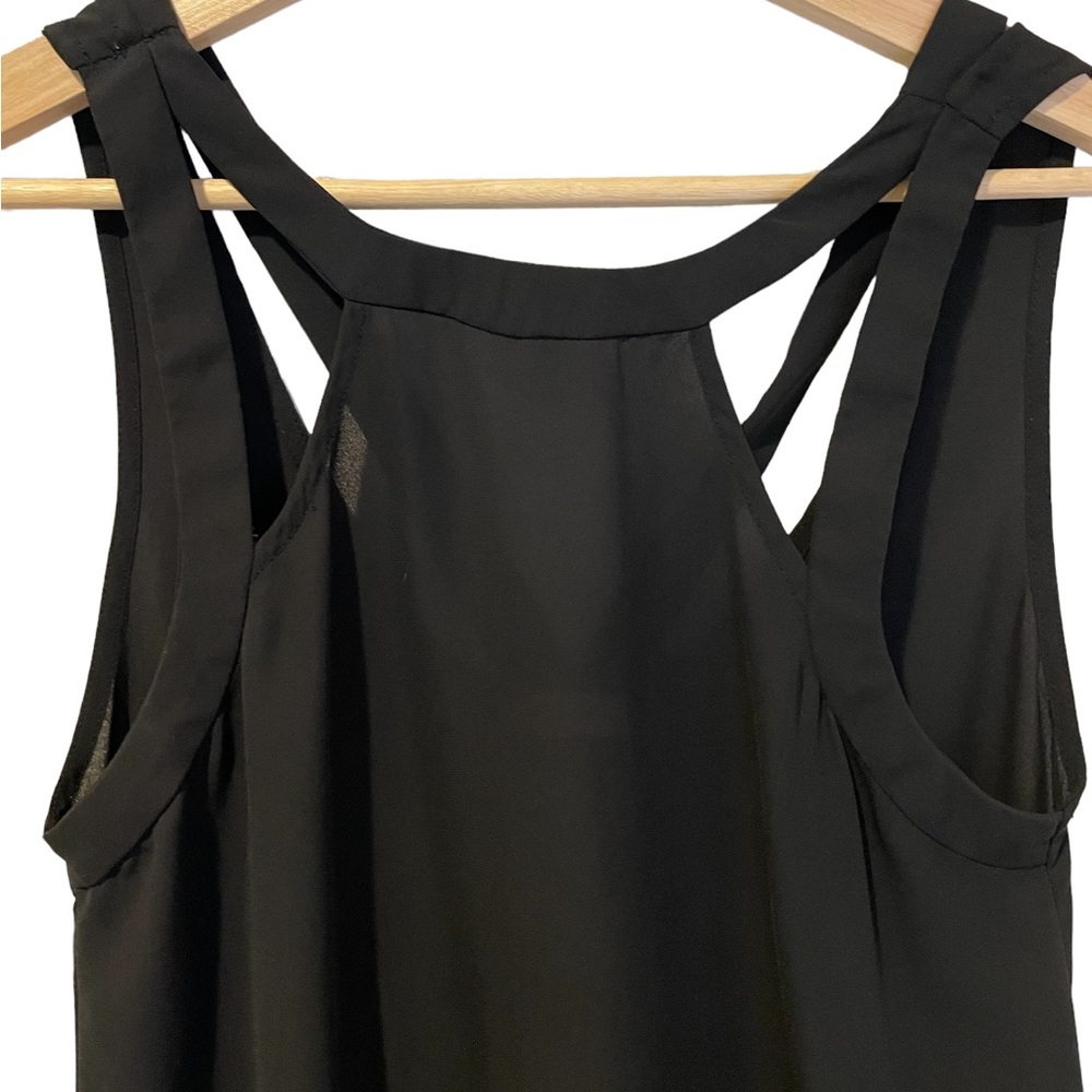 Black Lush Tank Top With Strap Shoulder Cut Outs Sheer material Size XS